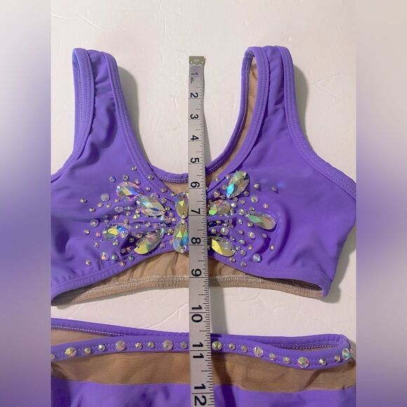 AA dance design custom solo costume purple rhinestone 2 piece set Wave LC child - Picture 5 of 9